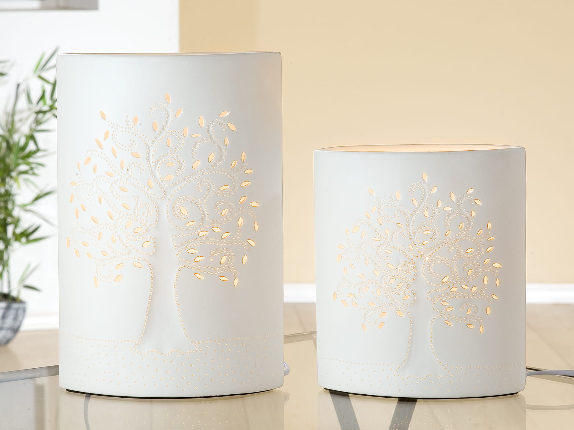 Gilde Porzellan Lampe "Lebensbaum" - 28 cm Tischleuchte