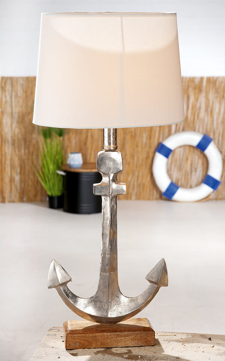 Gilde Alu Lampe "Anker" mit Mangoholzfuß - 51 cm