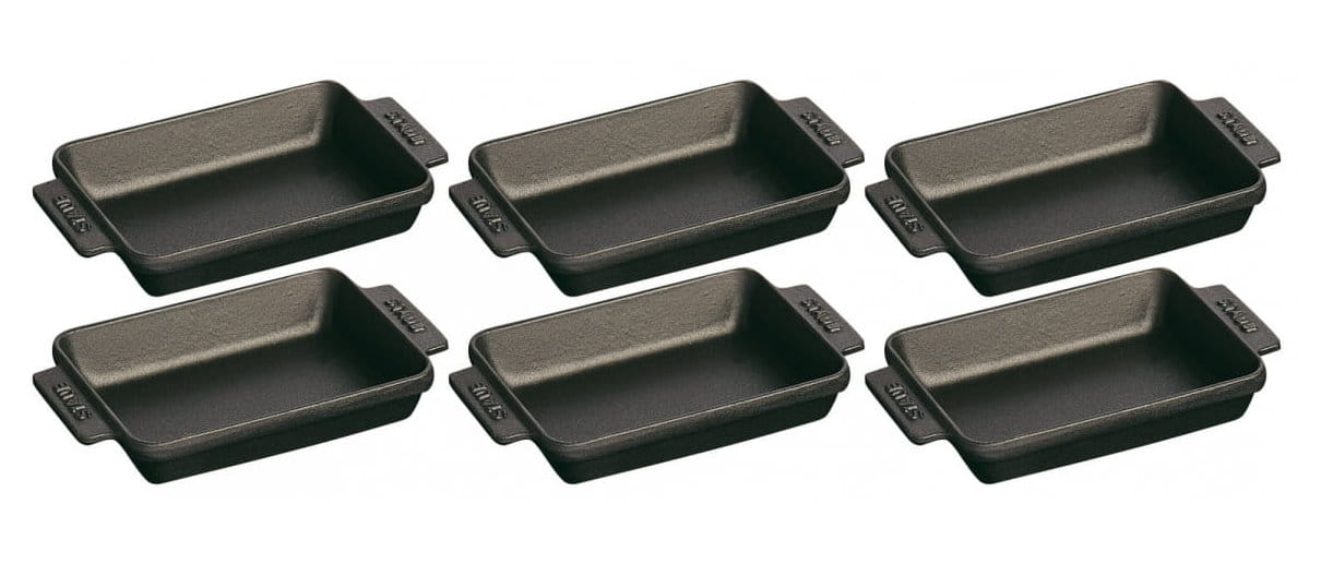 Staub Spezialitäten Ofenformenset quadratisch, 6-teilig, 15 x 11 cm, Schwarz