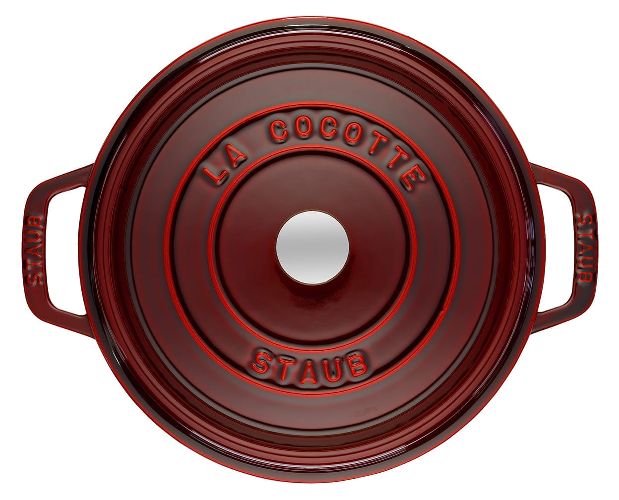 Staub Cocotte Bräter Gusseisen rund 28cm Grenadine oben