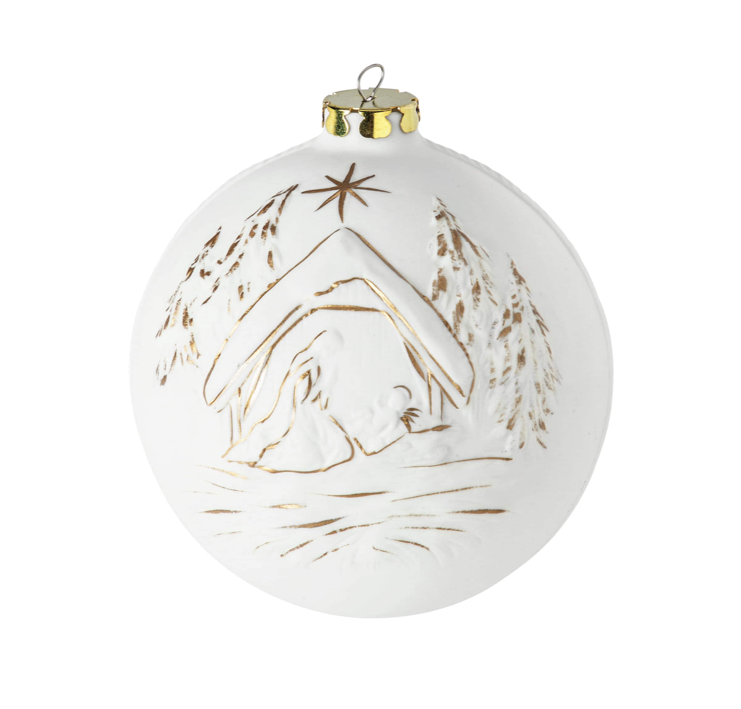 Seltmann Porzellan Weihnachtskugel, "Maria mit Kind + Hl. 3 Könige" Ø 10 cm, Weiß/Gold