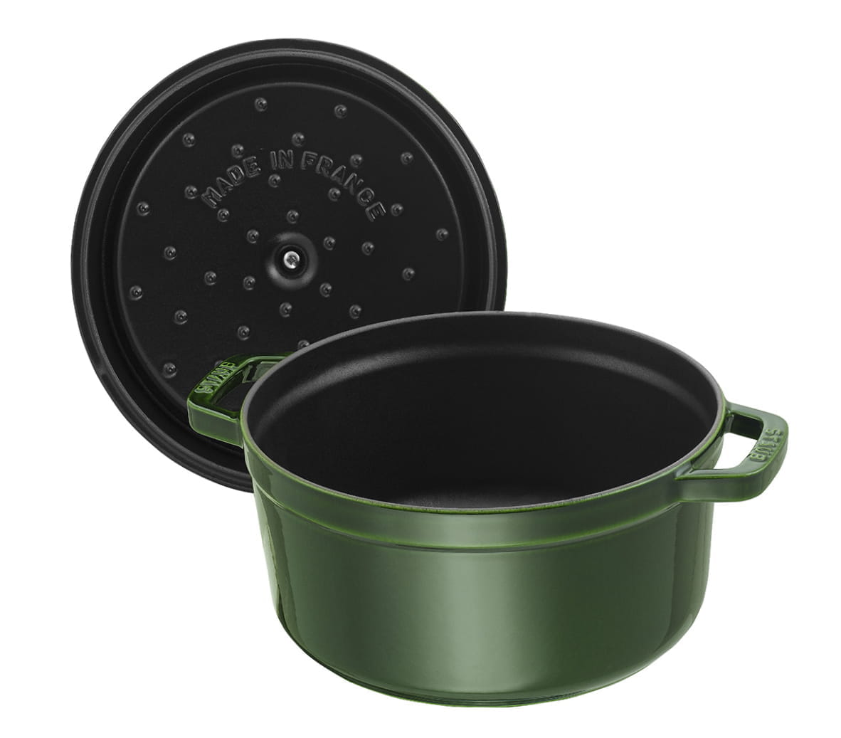 Staub Cocotte Bräter Gusseisen rund 28cm Basilikum offen