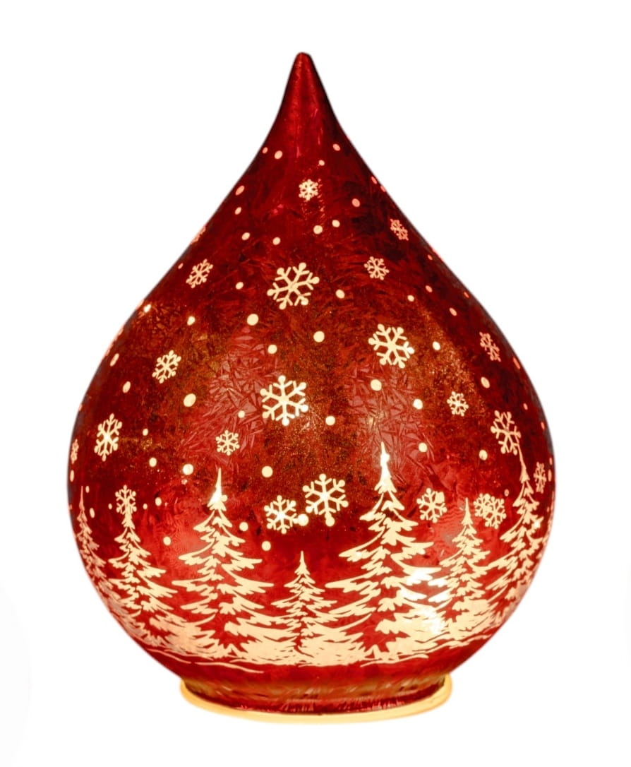 formano Weihnachts-Tropfen 13 cm, Farbglas Rot in Frosty-Optik mit LED-Licht & Timer, winterl. Dekor