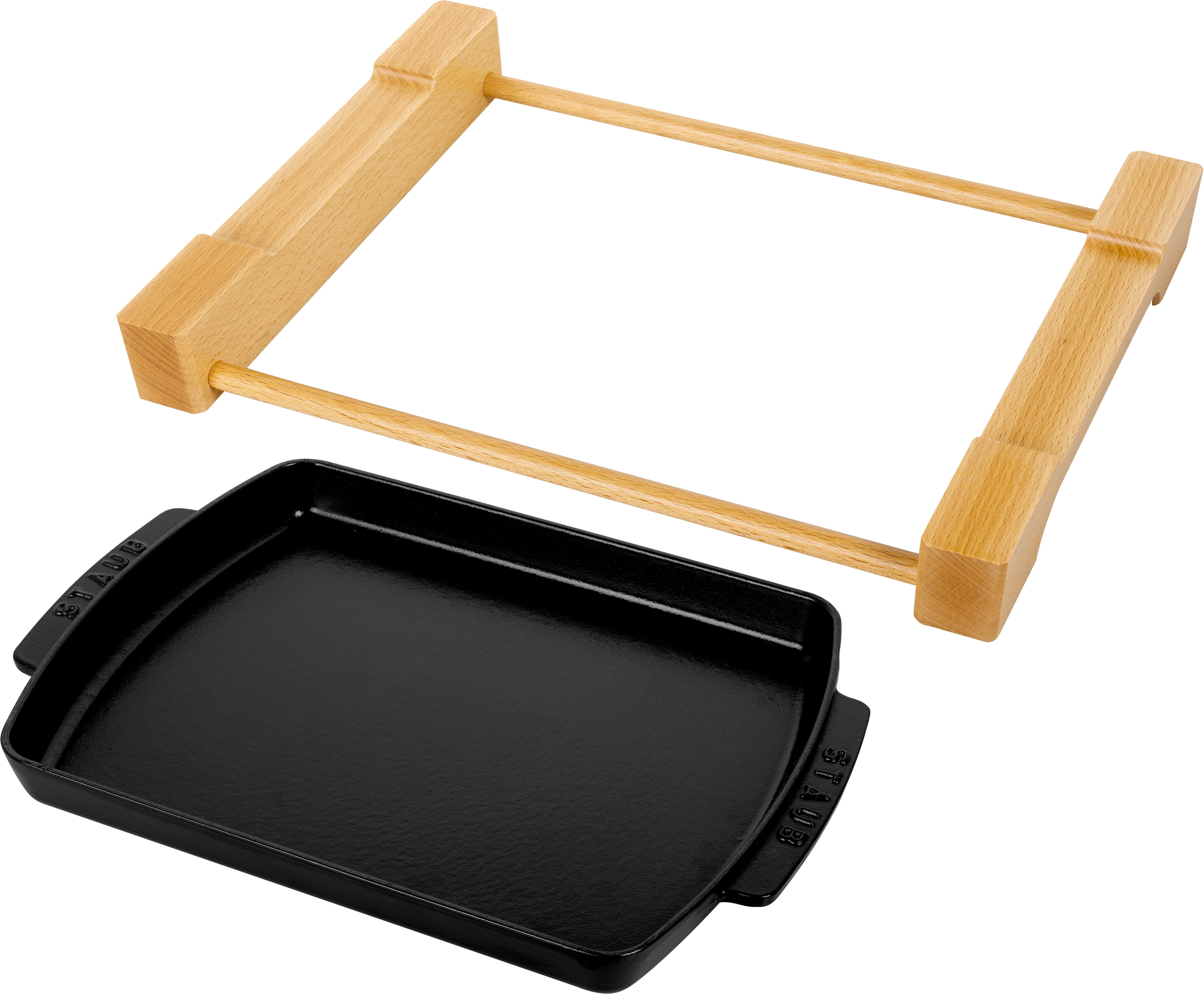 Staub Teller mit Holzunterlage, rechteckig Servierplatten