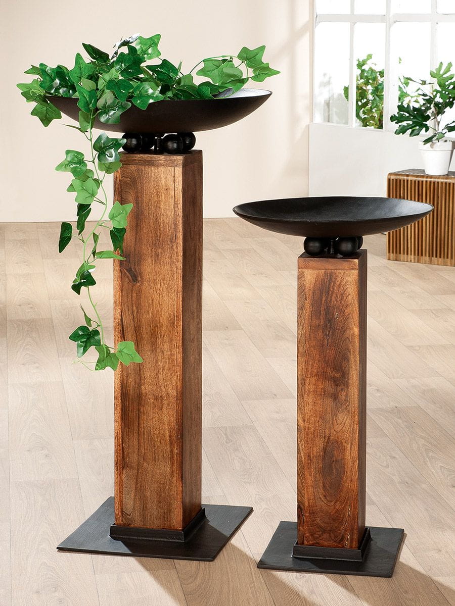 Gilde Metall / Holz Schalenständer "Timber", Ø 42 cm, 75 cm Höhe
