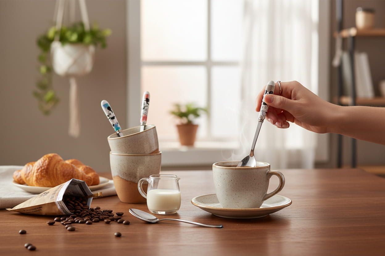 Gilde Disney Porzellan/Edelstahl Kaffeelöffel & Kuchengabeln „Minnie & Mickey“