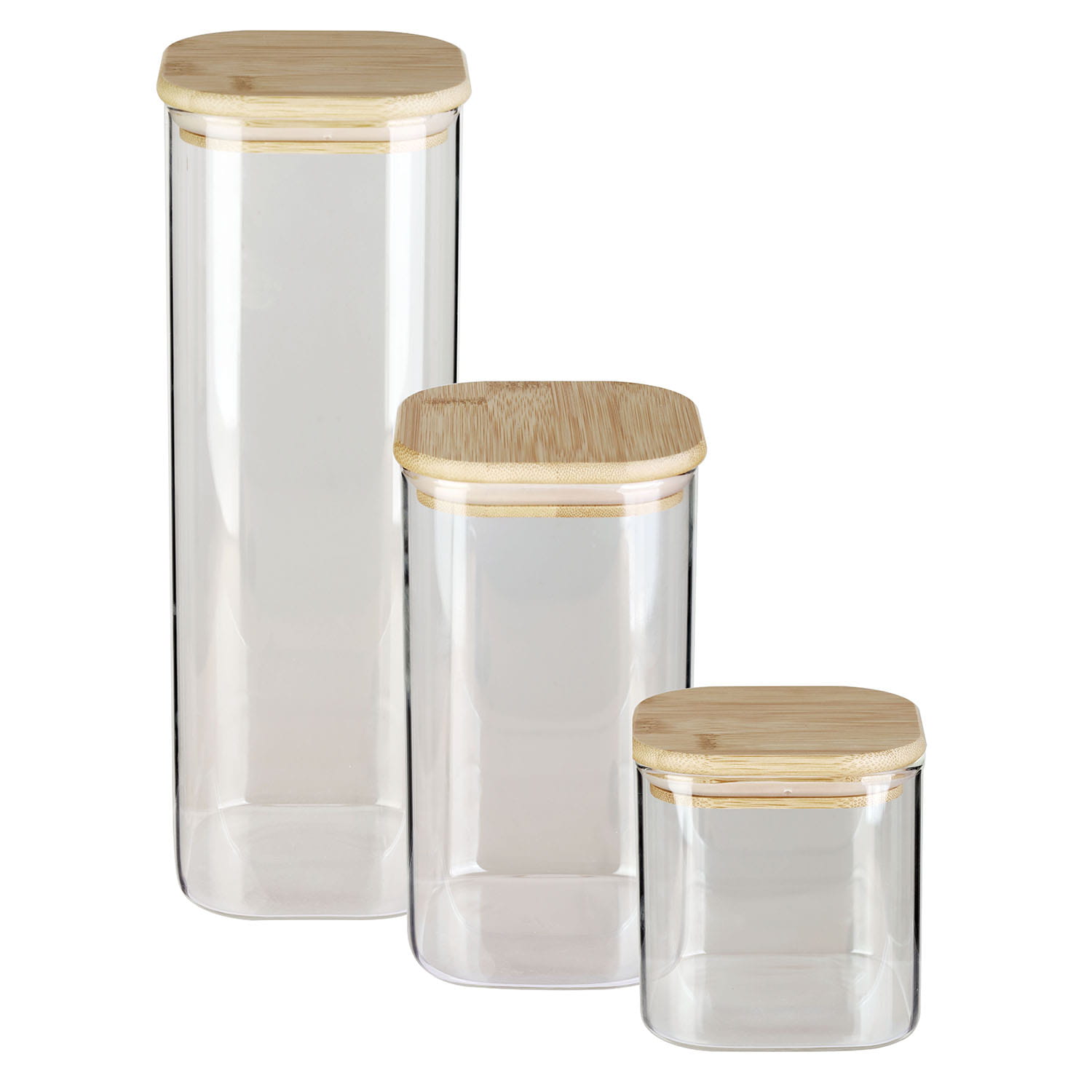 Bérard Vorratsglas mit Bambusholz-Deckel, quadratisch, 0,65 Liter