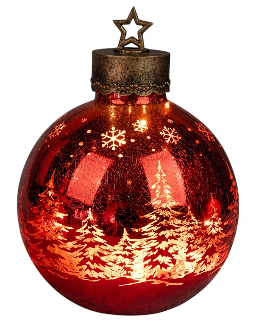 formano Weihnachtskugel 35 cm, Farbglas in Ice-Optik mit LED-Licht, winterl. Dekor + aufgesetztem Stern