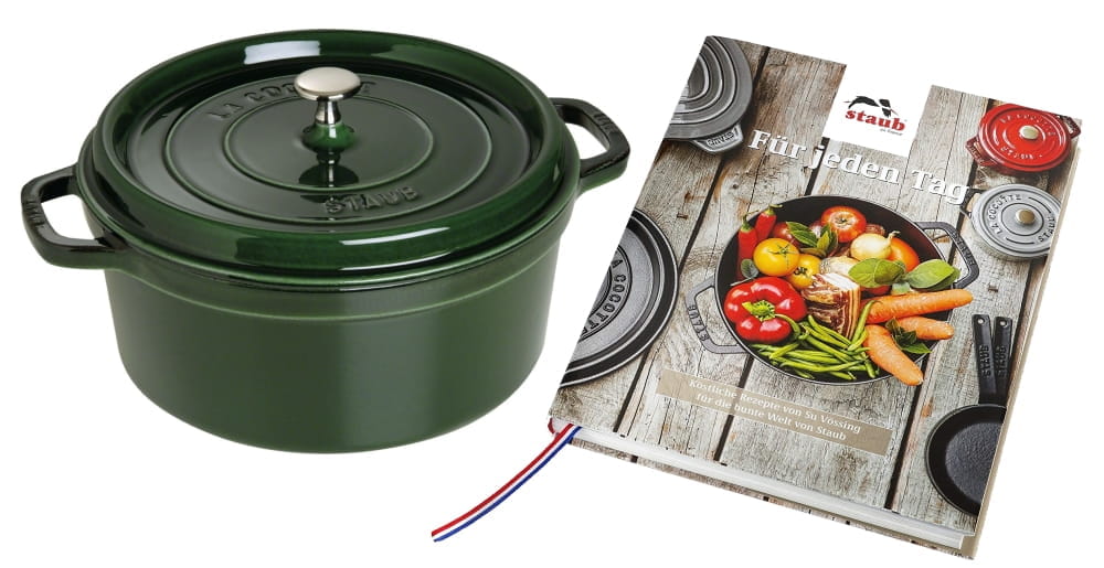 Staub Cocotte Bräter Gusseisen rund 28cm Basilikum