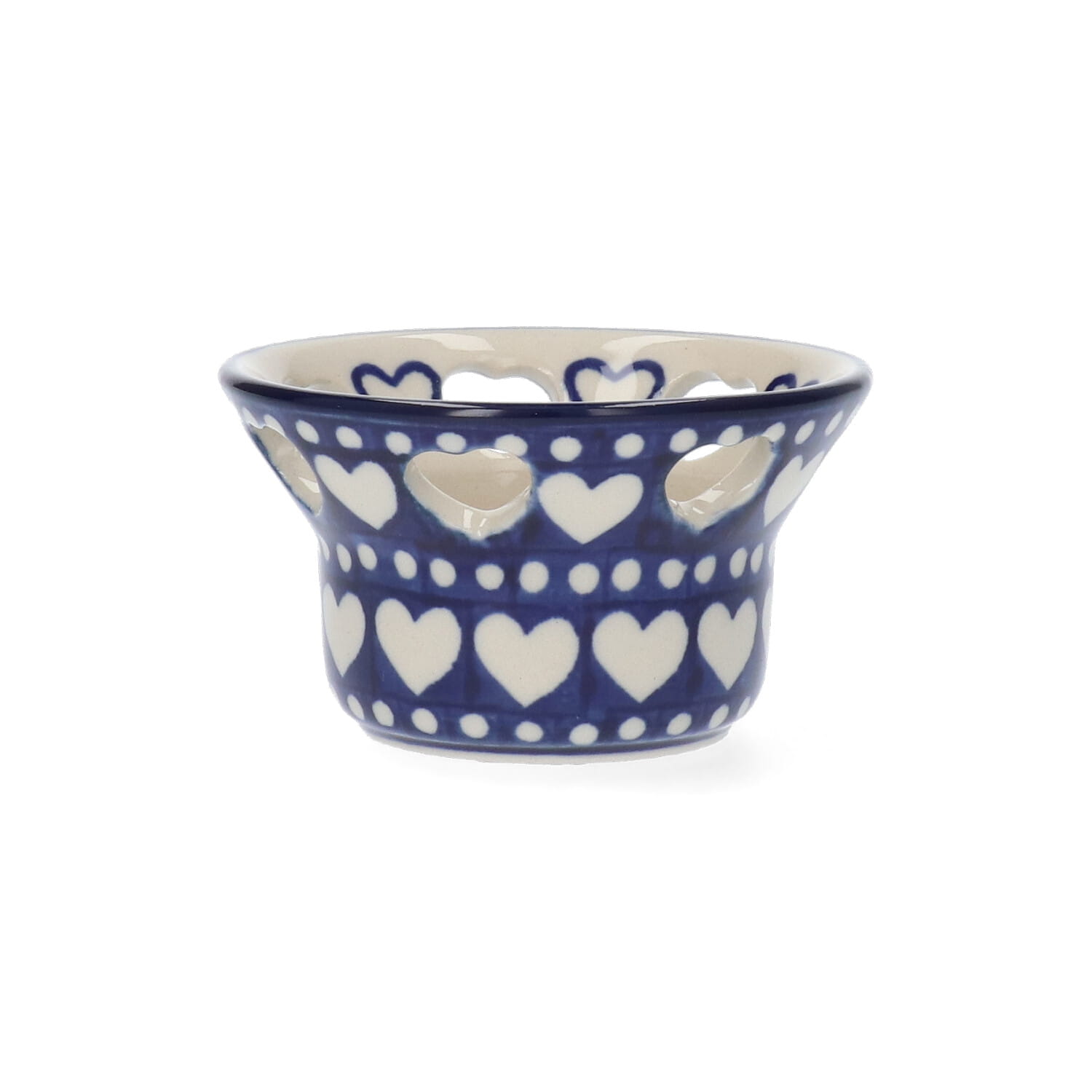 Bunzlau Castle Keramik Teelichthalter herzförmige Löcher - Blue Valentine