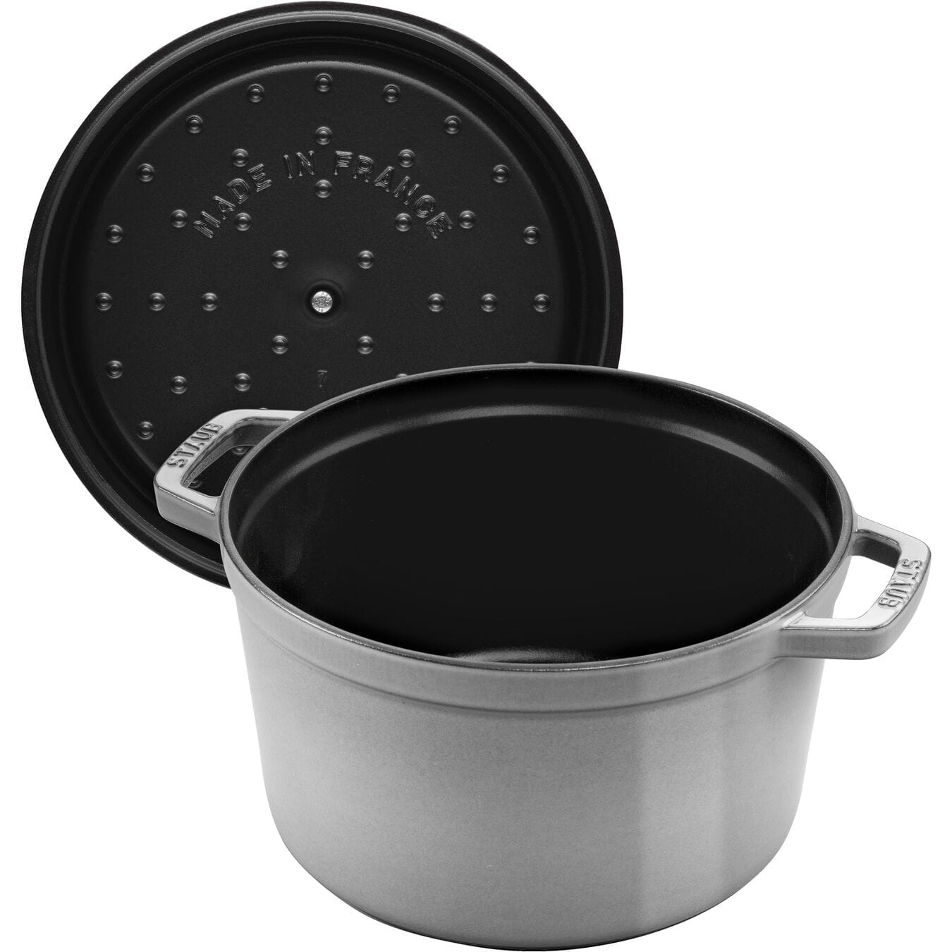 Staub Cocotte Bräter Gusseisen hoch, rund 24 cm Graphitgrau