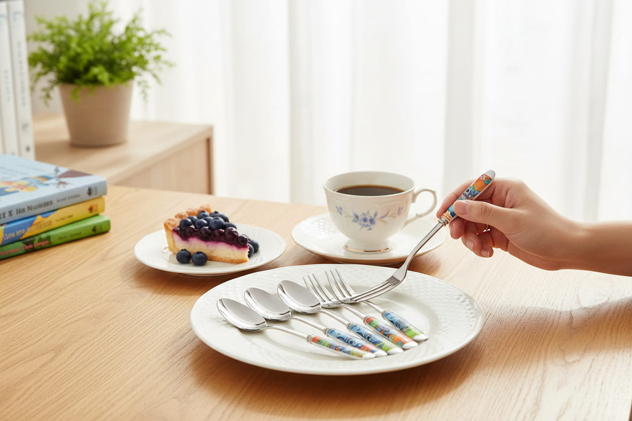 Gilde Disney Porzellan/Edelstahl Kaffeelöffel & Kuchengabeln „Stitch“