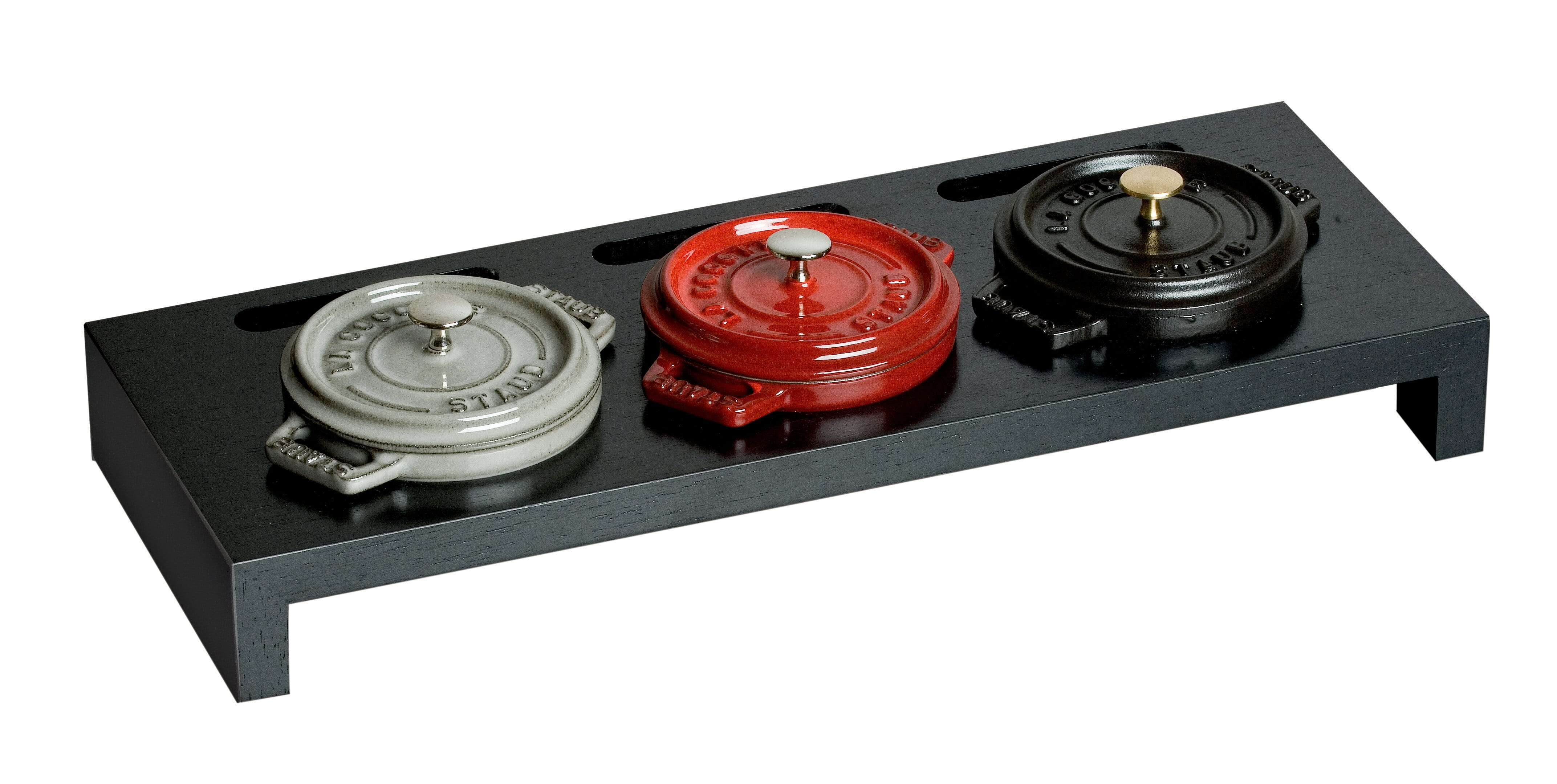 Staub Zubehör Servierbrett für 3 runde Mini Cocottes 46x16x5cm schwarz