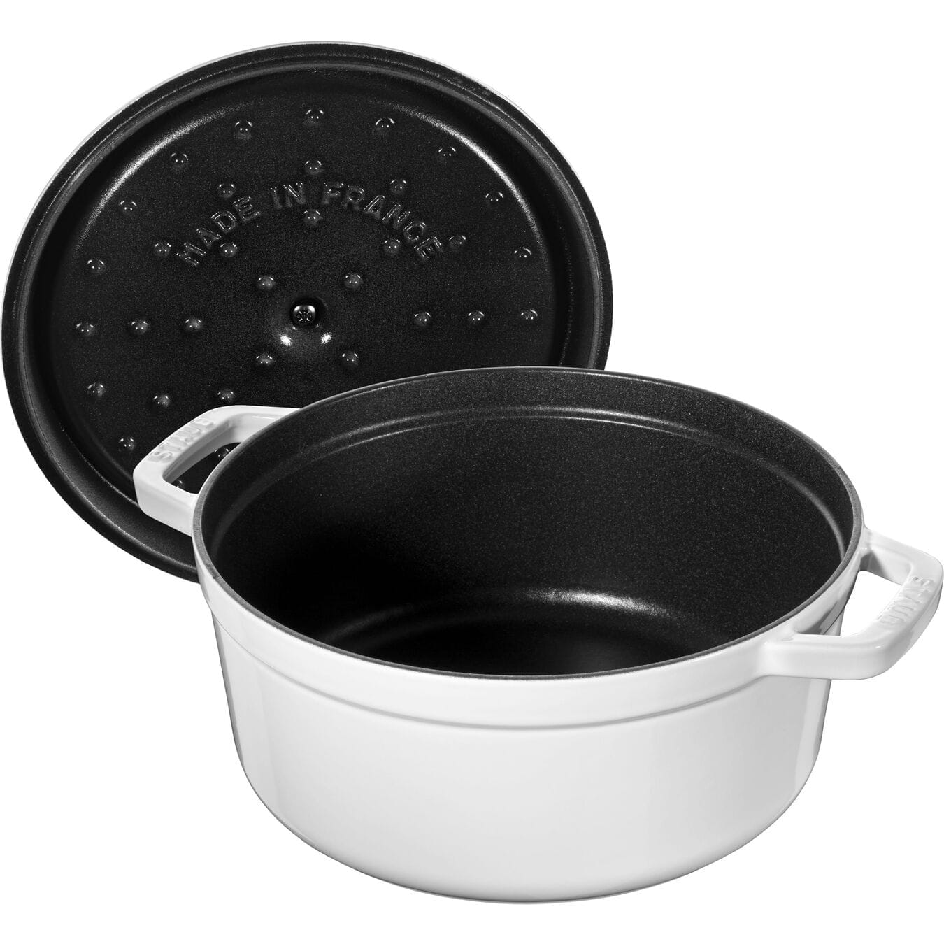 Staub Cocotte Bräter Gusseisen rund 24 cm Weißer Trüffel mit Dämpfeinsatz