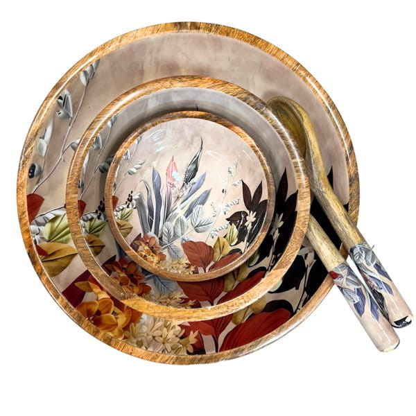 byRoom Mangoholz Schüssel Sunset Leaves Ø 38 cm, mehrfarbig