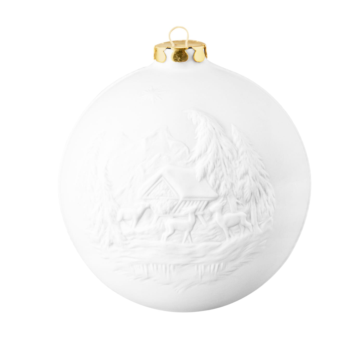 Seltmann Porzellan Weihnachtskugel, "Wildfütterung + Mühle" Ø 10 cm, Weiß