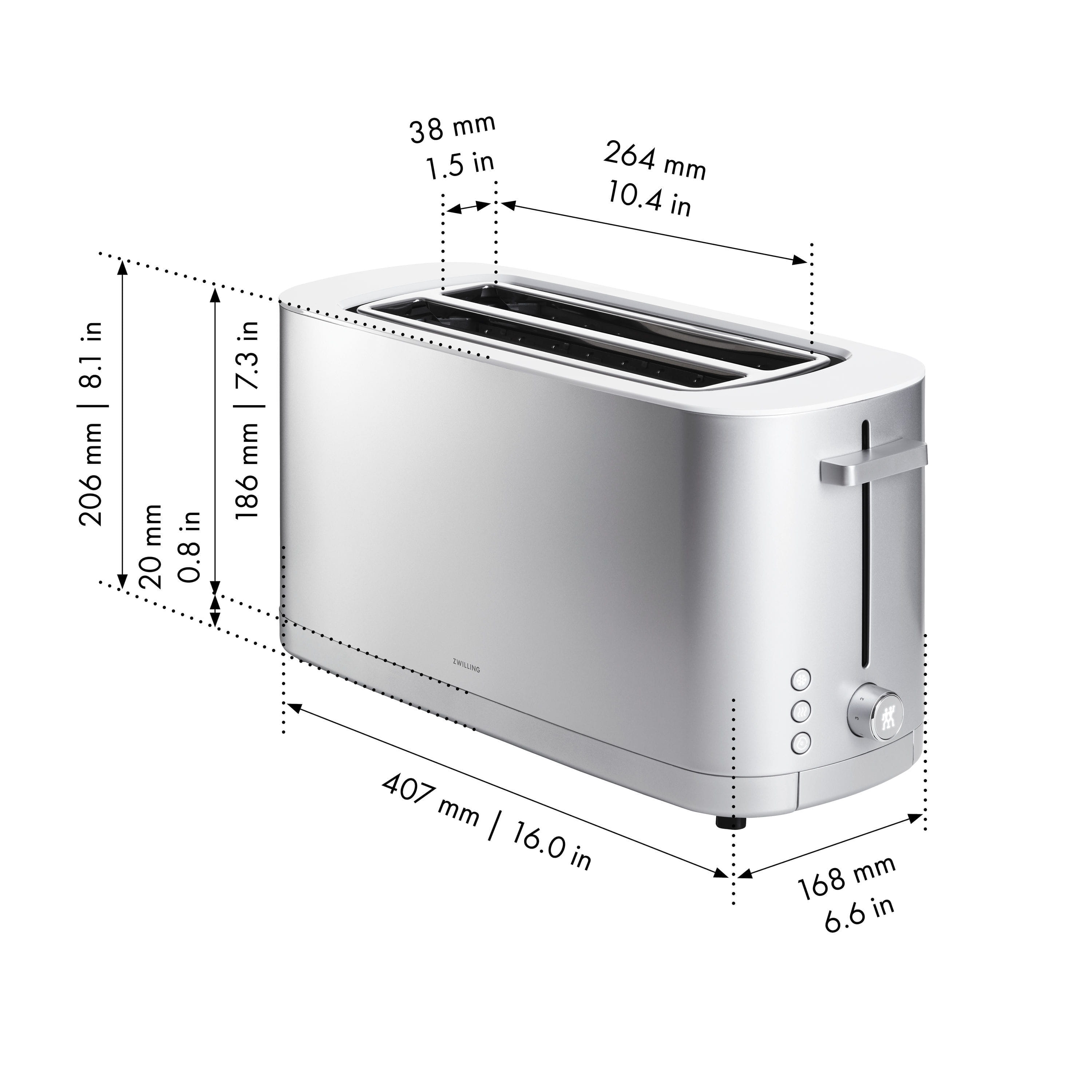 Zwilling Enfinigy Toaster mit Brötchenaufsatz, 2 lange Schlitze, Silber