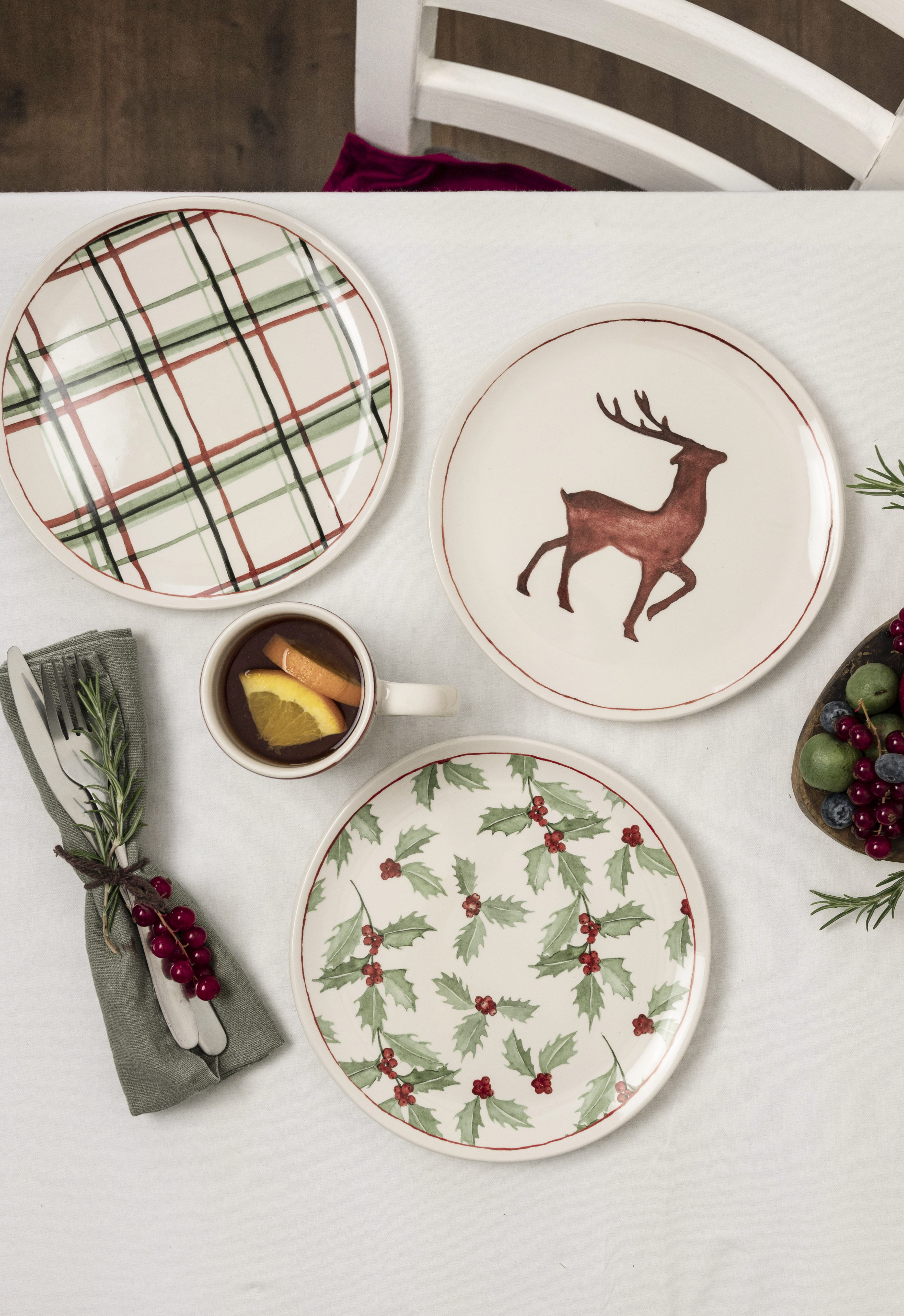 Table of Joy Christmas Steingut Teller Plaid 21 cm Creme