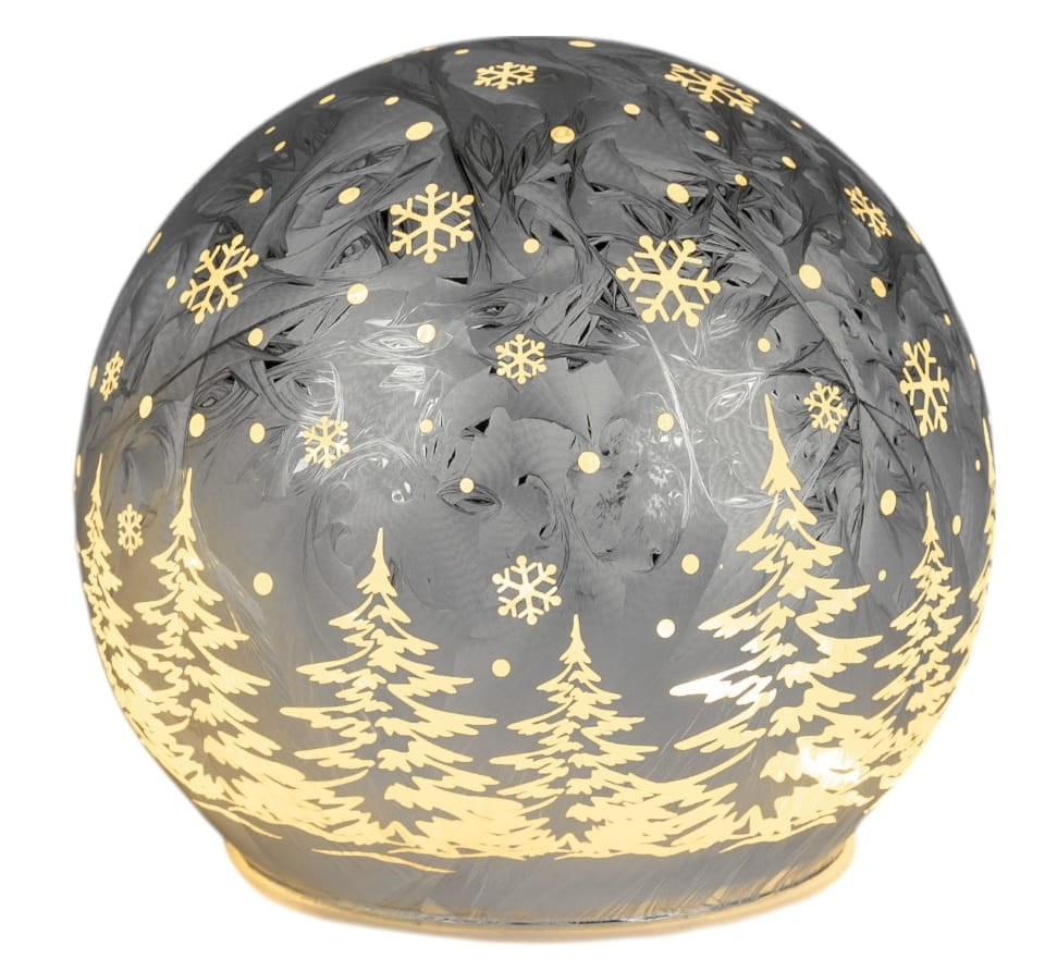 formano Weihnachtskugel 15 cm, Farbglas silber in geeister Optik, mit LED-Licht & Timer, winterl. Dekor
