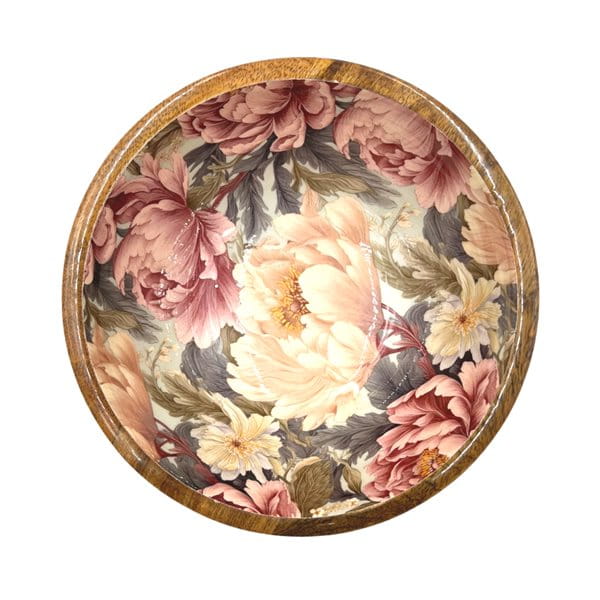 byRoom Mangoholz Schüssel Pfingstrosen altrosa Ø 24 cm, mehrfarbig