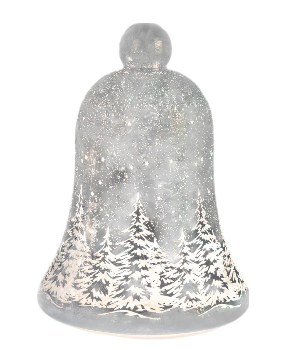 formano Weihnachts-Glocke 22 cm, Farbglas Silber in Frosty-Optik mit LED-Licht & Timer, winterl. Dekor