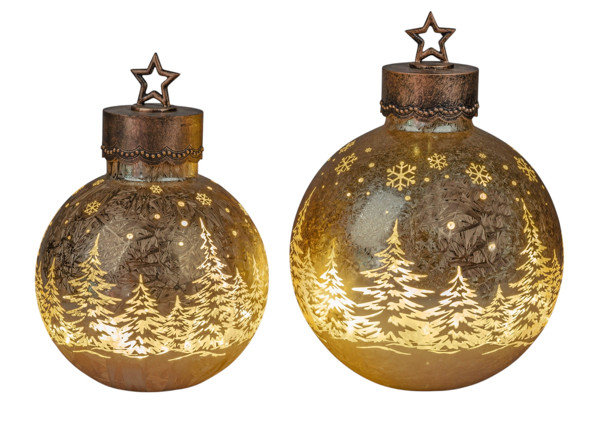 formano Weihnachtskugel 30 cm, Farbglas in Ice-Optik mit LED-Licht, winterl. Dekor + aufgesetztem Stern