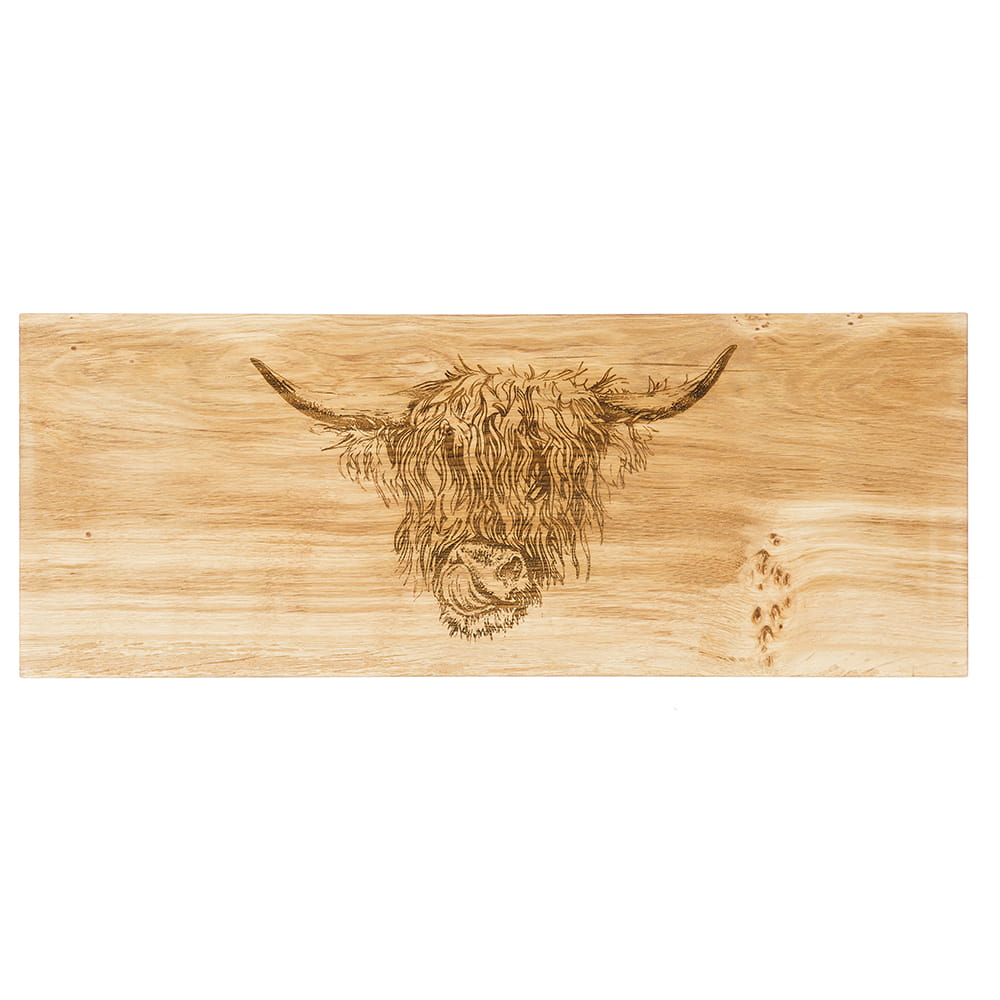 Scottish Eiche Servierbrett groß - Schottisches Hochlandrind 60 x 25 cm