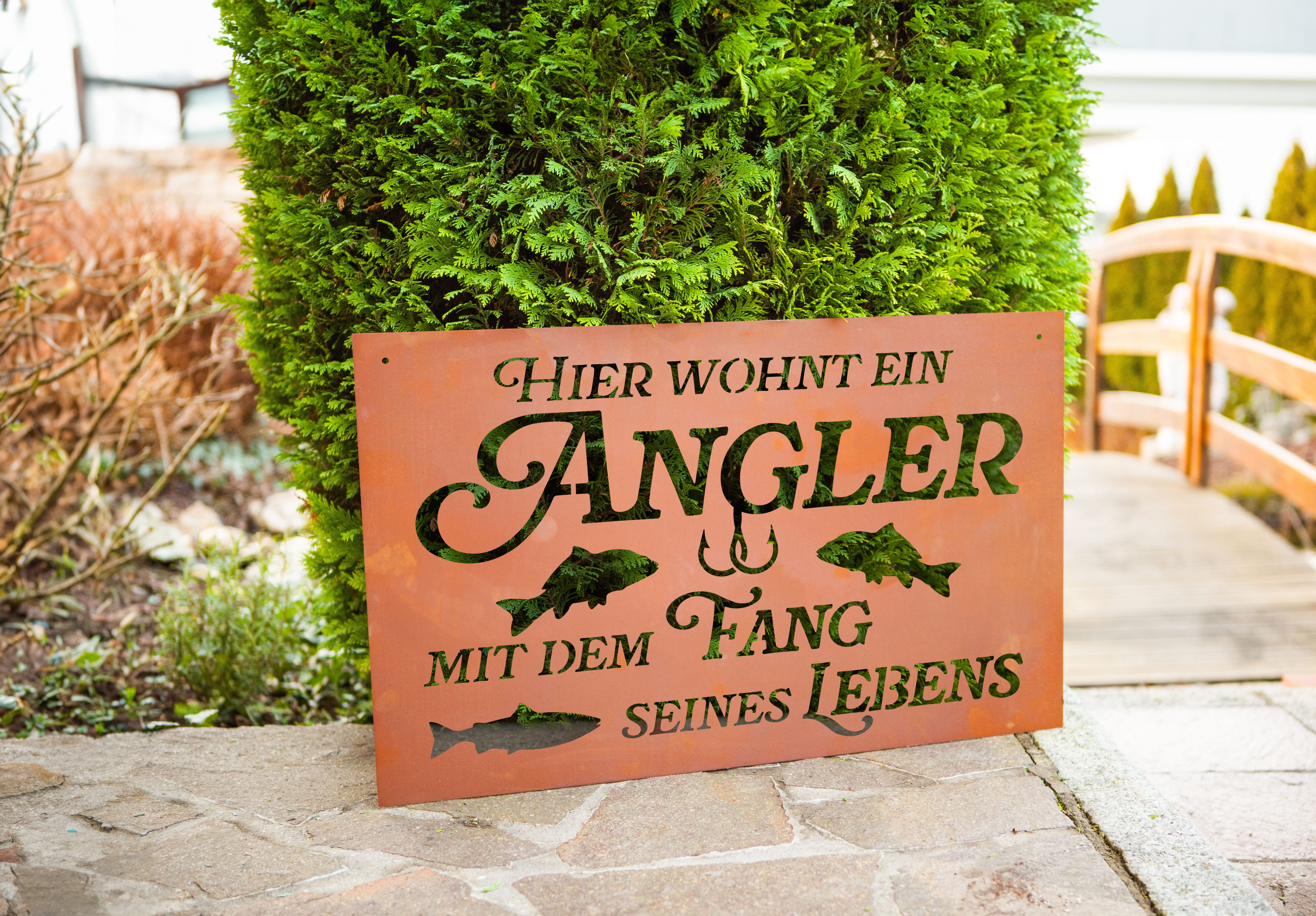 Ferrum Art Design Rost Gedichttafel "Angler"