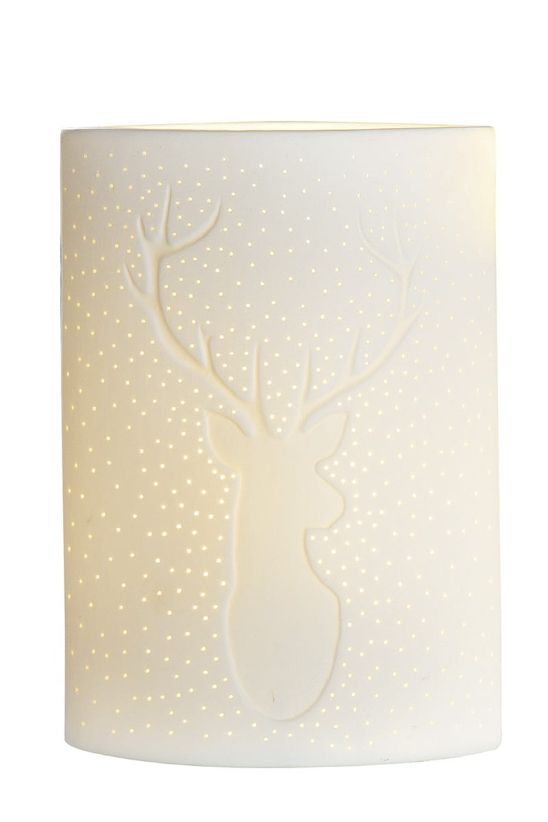 Gilde Porzellan Lampe "Hirschmotiv" - 26 cm Tischleuchte