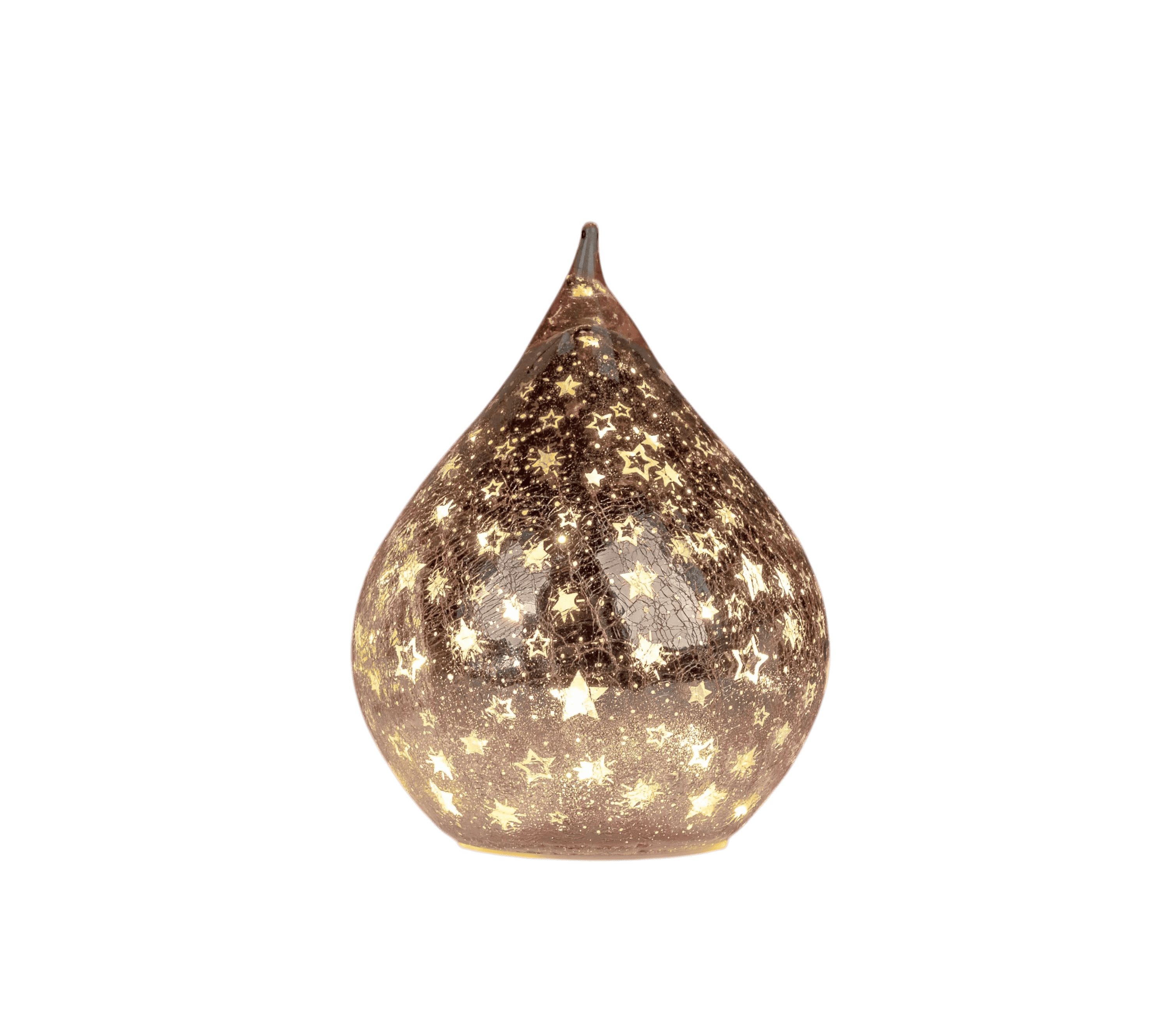 formano Weihnachts-Tropfen 21 cm, Farbglas Rose in Krakelee-Optik mit LED-Licht & Timer, Sterne