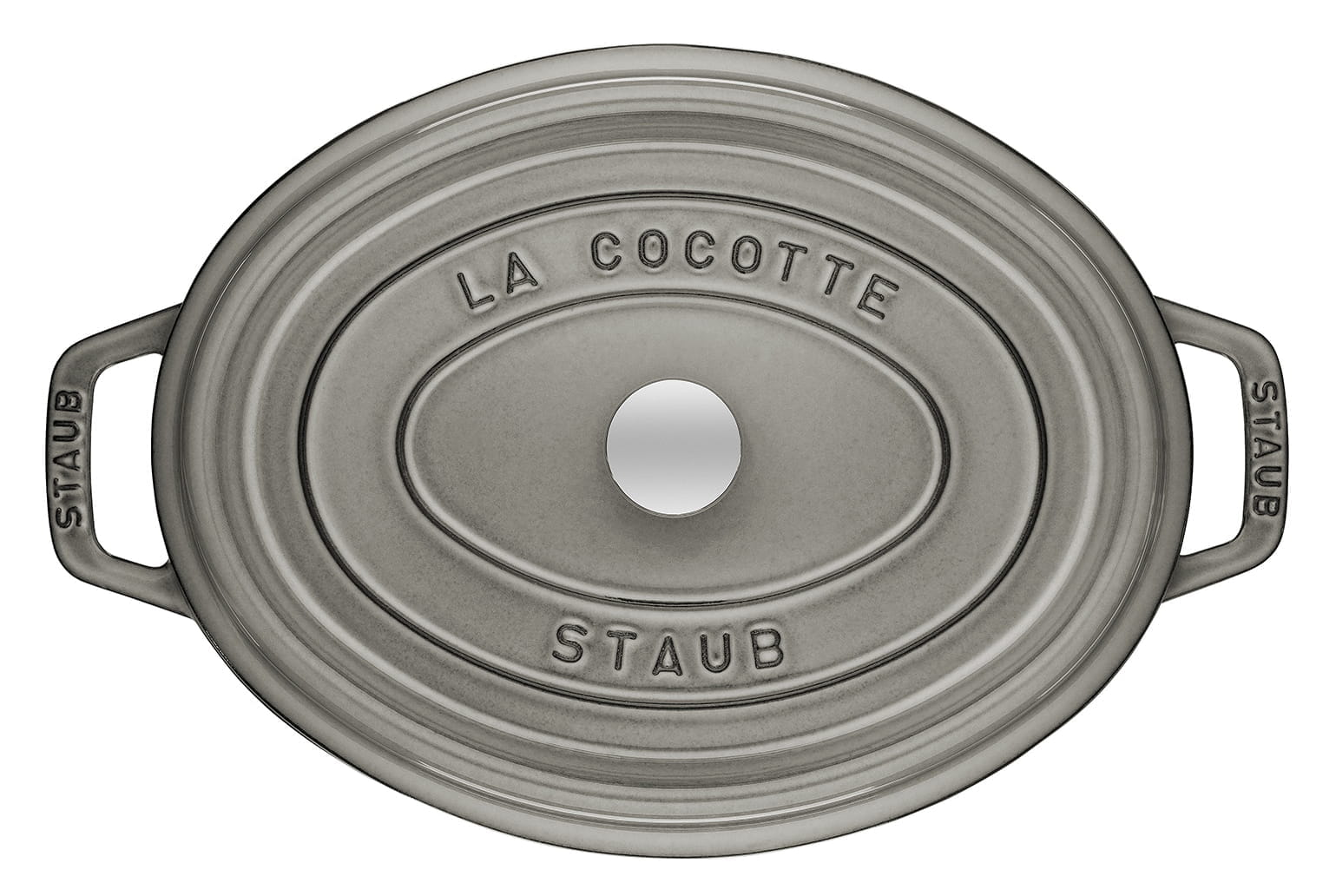 Staub Cocotte Bräter Gusseisen oval 23cm grau oben