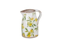 formano Gartendeko Keramik Vintage-Krug, Zitronen-Dekor weiß/gelb, 16 x 19 cm