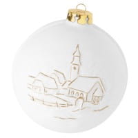 Seltmann Porzellan Weihnachtskugel, "Kirche + Mühle" Ø 8 cm, Weiß/Gold