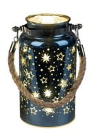 formano Deko-LED-Licht, Farbglas matt mit Stern-Dekor, Blau/Gold, 17 cm - inkl. Timer