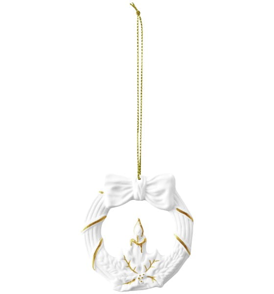 Seltmann Porzellan Weihnachtsanhänger "Kranz mit Kerze + Schleife", 8 cm, Weiß/Gold
