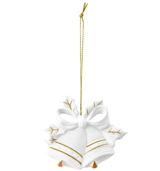 Seltmann Porzellan Weihnachtsanhänger "Glocke mit Schleife", 8 cm, Weiß/Gold