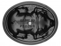 Staub France Cocotte / Bräter Gusseisen Schwein 17 cm Graphitgrau Deckel von innen