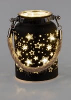 formano Deko-LED-Licht, Farbglas matt mit Stern-Dekor, Schwarz/Gold, 12 cm - inkl. Timer