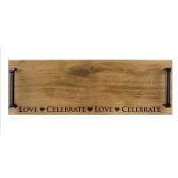 Scottish Eiche Tablett mit Griffen aus schwarzem Stahl - Love & Celebrate 45 x 15 cm