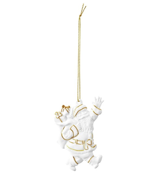 Seltmann Porzellan Weihnachtsanhänger "Weihnachtsmann mit Geschenk", 9 cm, Weiß/Gold