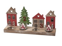 formano Adventsleuchter Häuserzeile Nostalgie für 4 Teelichter aus Holz, Glaseinsätze, 34 x 17 cm
