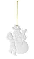 Seltmann Porzellan Weihnachtsanhänger "Junge mit Schneemann", 8,5 cm, Weiß