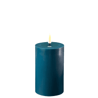 Deluxe Homeart Real Flame LED Stumpenkerze 7,5 x 12,5 cm Petrol Grün