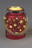 formano Deko-LED-Licht, Farbglas matt mit Stern-Dekor, Rot/Gold, 12 cm - inkl. Timer