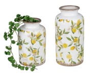 formano Gartendeko Keramik Vintage-Vase, Zitronen-Dekor weiß/gelb, 13 x 21 cm