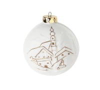 Seltmann Porzellan Weihnachtskugel, "Dorf mit Brunnen + Bergkreuz" Ø 6 cm, Weiß/Gold