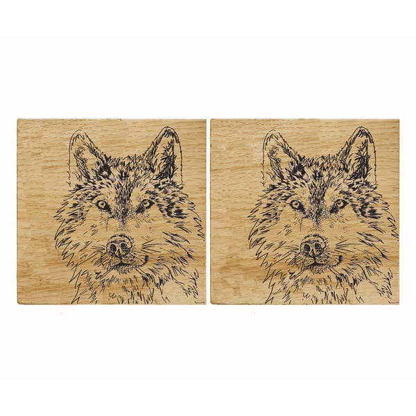 Scottish Eiche 2 Untersetzer - Wolf 11 x 11 cm