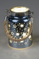 formano Deko-LED-Licht, Farbglas matt mit Stern-Dekor, Blau/Gold, 12 cm - inkl. Timer