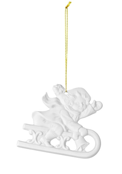 Seltmann Porzellan Weihnachtsanhänger "Kind auf Schlitten", 5,5 cm, Weiß