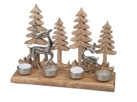 formano Leuchter Baum/Hirsch für 4 Teelichter aus Mangoholz mit Alu-Elementen kombiniert, 30 x 23 cm